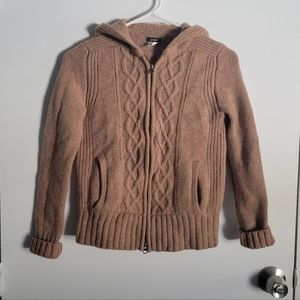 J. Crew cable wool hooded zip up sweater